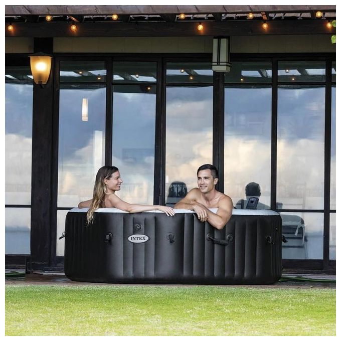 Intex 28458 PureSpa Jet and Bubble Deluxe Spa Gonfiabile Ottagonale 4 Posti 795 L 140 Getti 2200 W colore Nero