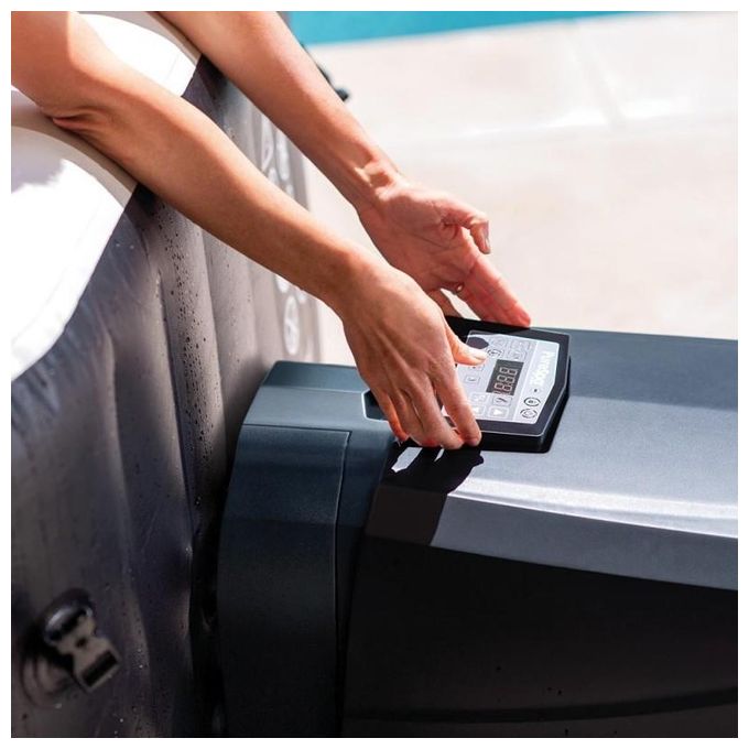 Intex 28458 PureSpa Jet and Bubble Deluxe Spa Gonfiabile Ottagonale 4 Posti 795 L 140 Getti 2200 W colore Nero