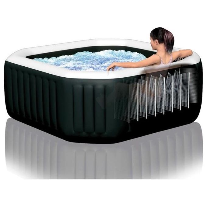 Intex 28458 PureSpa Jet and Bubble Deluxe Spa Gonfiabile Ottagonale 4 Posti 795 L 140 Getti 2200 W colore Nero