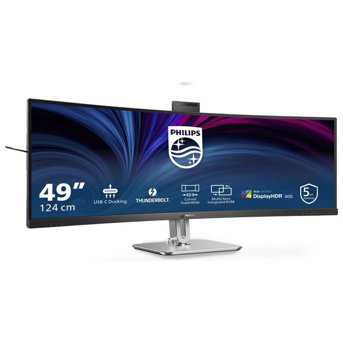 Philips 49B2U6903CH-00 Monitor PC Curvo 48.8'' Dual QHD 5120x1440 100Hz Webcam Integrata USB-C Docking Grigio