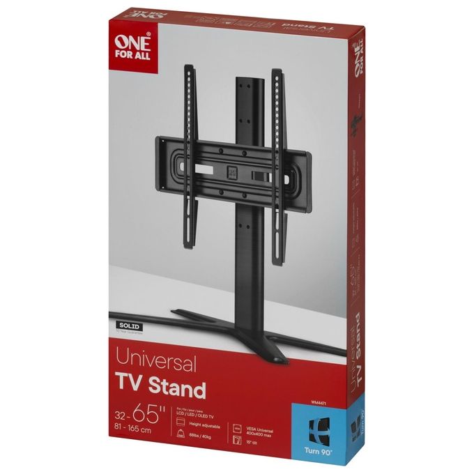 One For All WM4471 Solid Line Supporto TV da Appoggio Regolabile Altezza 5 Posizioni Inclinazione ±15° Rotazione 90° VESA 200x100-400x400mm 32-65'' colore Nero