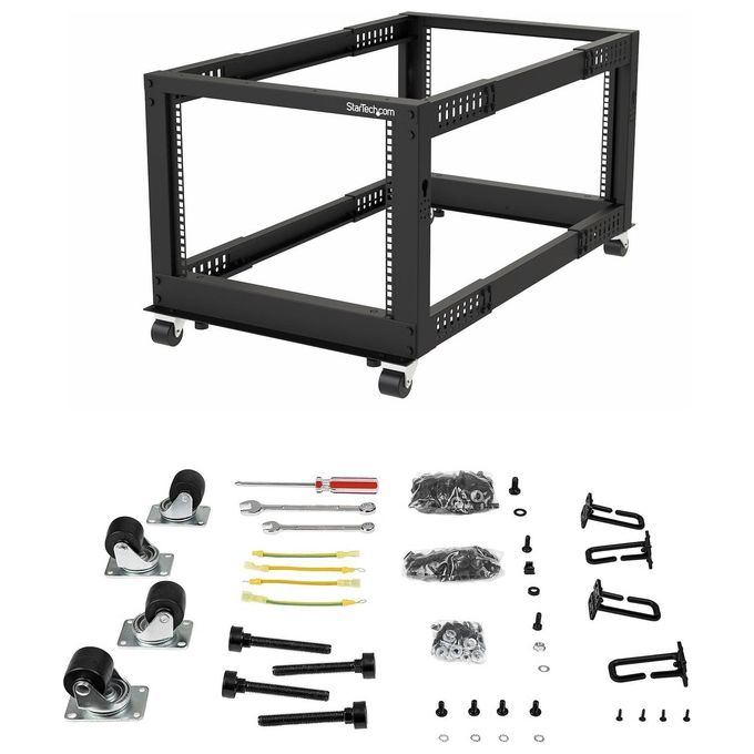 StarTech 4POSTRACK8U Armadio Server Rack a Telaio Aperto 8U Profondita' Regolabile 56 6 100 cm Carico Massimo 544 Kg con Ruote e Piedini di Livellamento colore Nero
