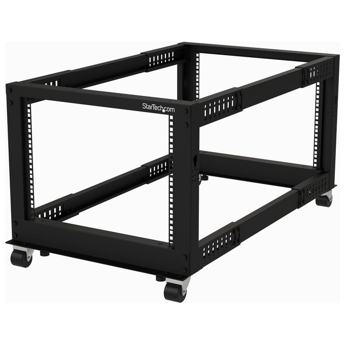StarTech 4POSTRACK8U Armadio Server Rack a Telaio Aperto 8U Profondita' Regolabile 56 6 100 cm Carico Massimo 544 Kg con Ruote e Piedini di Livellamento colore Nero