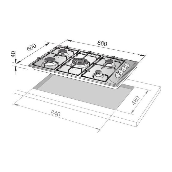 DeLonghi SL 59 DD Linea Continuativi Piano Cottura a Gas 5 Zone 1 Bruciatore Ultrarapido 90 cm Sabbia