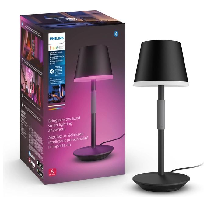 Philips Lampada Smart Hue Go White and Color Ambiance da Tavolo Ricaricabile Nera Wireless