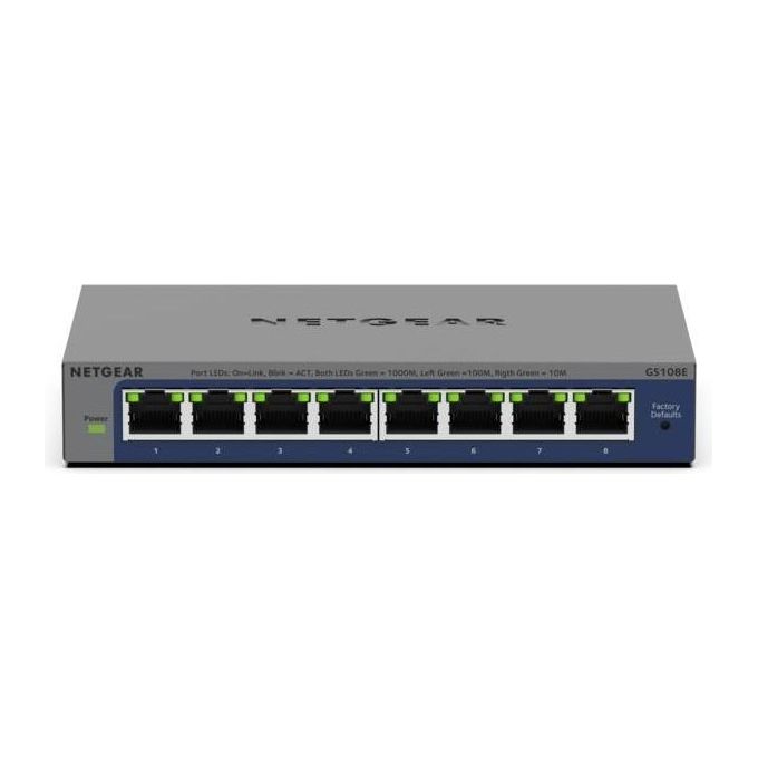 NETGEAR GS108E-400EUS GS108Ev4 Switch Non Gestito 8 Porte Gigabit Ethernet 10-100-1000 VLAN QoS Grigio