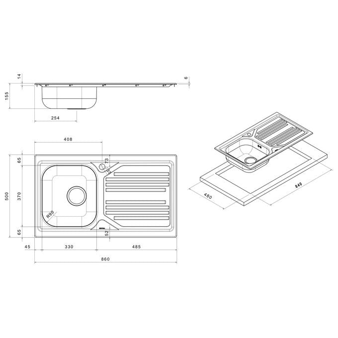 Apell TM861ILBC Serie Atmosfera Lavello da Incasso 1 Vasca Gocciolatoio Sinistro Acciaio Prelucidato