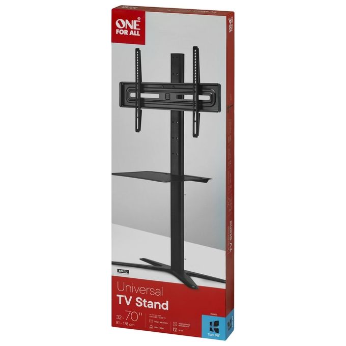 One For All 235526 WM4672 Supporto TV da Terra Universale 32-85'' Rotazione 90° Inclinazione 15° Altezza Regolabile con Ripiano Regolabile Gestione Cavi colore Nero