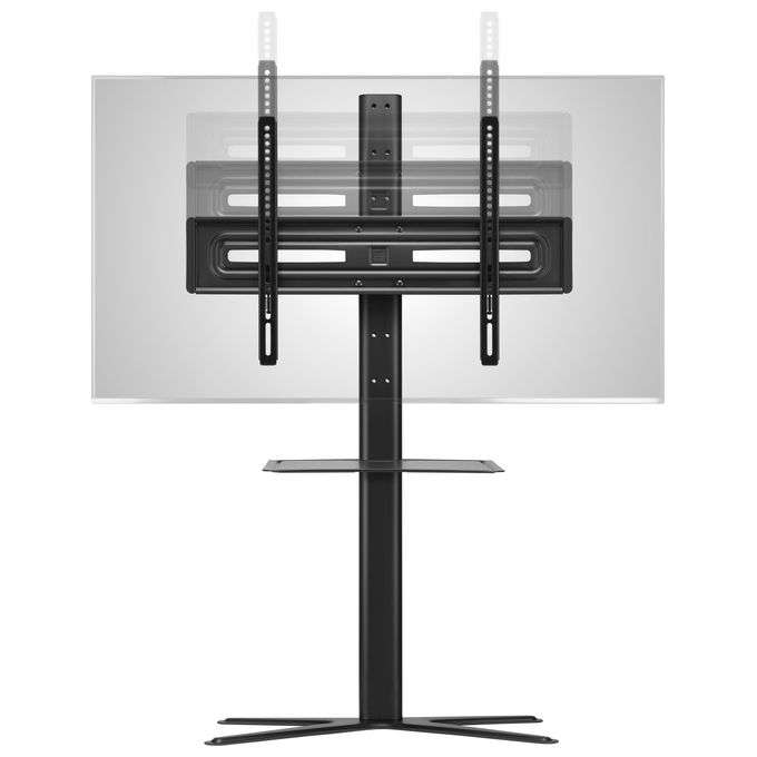 One For All 235526 WM4672 Supporto TV da Terra Universale 32-85'' Rotazione 90° Inclinazione 15° Altezza Regolabile con Ripiano Regolabile Gestione Cavi colore Nero
