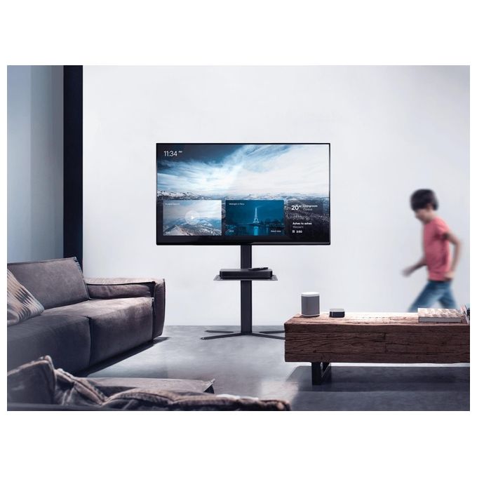 One For All 235526 WM4672 Supporto TV da Terra Universale 32-85'' Rotazione 90° Inclinazione 15° Altezza Regolabile con Ripiano Regolabile Gestione Cavi colore Nero