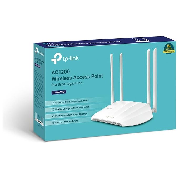 TP-Link TL-WA1201 Access Point Dual Band AC1200 867 Mbps 5 GHz 300 Mbps 2.4 GHz PoE 1 Porta Gigabit 4 Antenne colore Bianco