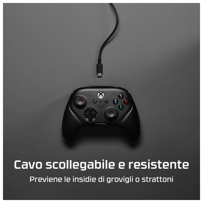 HyperX 6L366AA Clutch Gladiate Controller di gioco cablato con licenza ufficiale Xbox Pulsanti programmabili Trigger Lock Doppi motori Rumble Jack 3.5 mm colore Nero