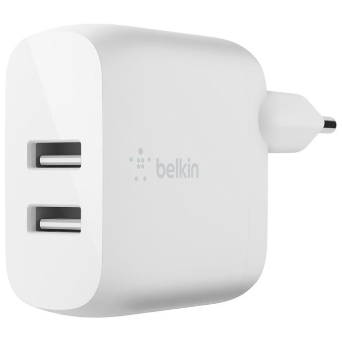 Belkin WCD001VF1MWH Boost Charge Caricabatteria da Parete Doppio USB-A 24W 2 Porte 12W per Porta con Cavo USB-A Lightning 1m colore Bianco