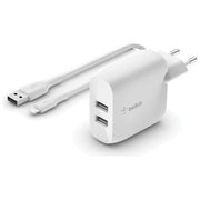Belkin WCD001VF1MWH Boost Charge Caricabatteria da Parete Doppio USB-A 24W 2 Porte 12W per Porta con Cavo USB-A Lightning 1m colore Bianco