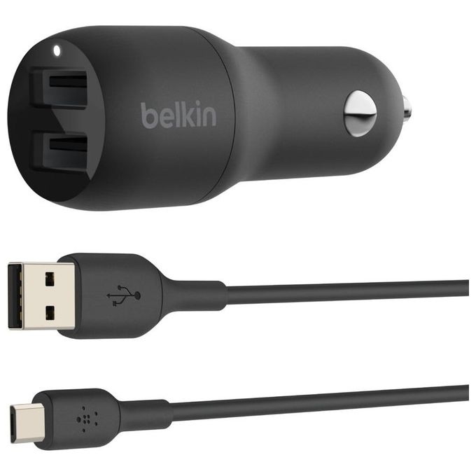 Belkin Doppio Caricabatteria da Auto USB da 24W Nero