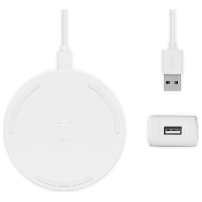 Belkin WIA001VFWH Tappetino di Ricarica Wireless 10 W con Alimentatore Quick Charge 3.0 Cavo 1,2 m colore Bianco
