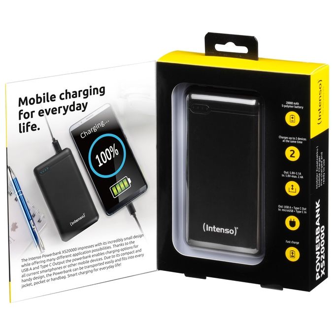Intenso 7313550 PowerBank XS 20000 mAh LiPo USB-C USB-A Micro-USB colore Nero