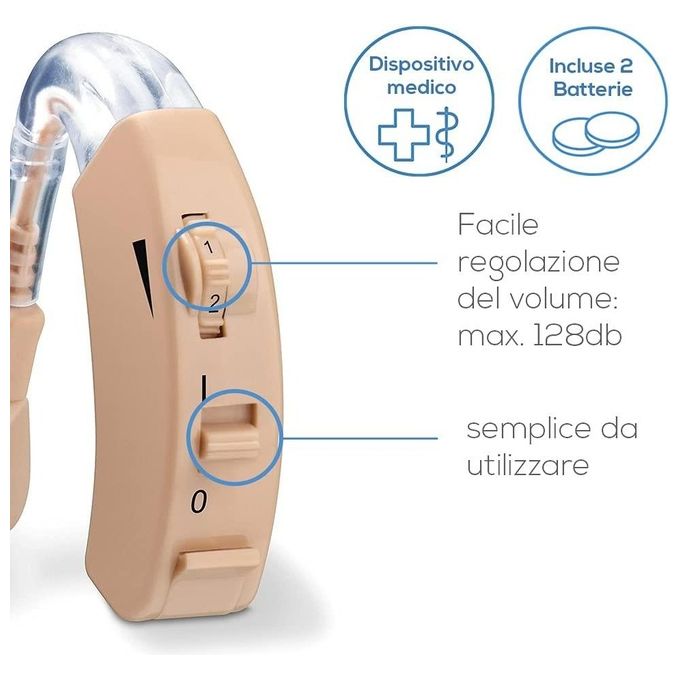 Beurer HA 20 Apparecchio Acustico che amplifica il volume di tutti i suoni interni ed esterni Volume regolabile 3 accessori per adattarlo individualmente al canale