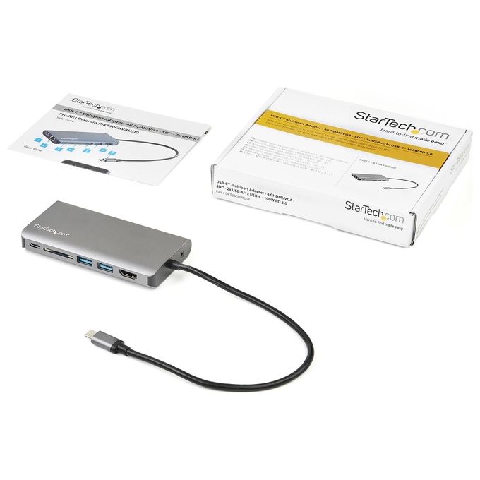 StarTech.com DKT30CHVAUSP Mini Dock USB-C HDMI 4K VGA 1080p Hub USB 3.0 SD GbE Audio PD 100W colore Nero Grigio