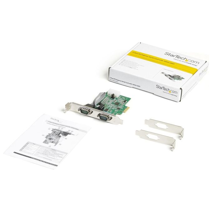 StarTech PEX2S953 Scheda Seriale PCI Express con 2 Porte RS232 16950 UART DB9 921.6 Kbps FIFO 256 byte colore Verde
