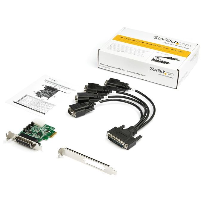 StarTech.com PEX4S953LP Scheda adattatore seriale PCI Express RS232 a 4 porte 16950 UART Basso profilo colore Verde