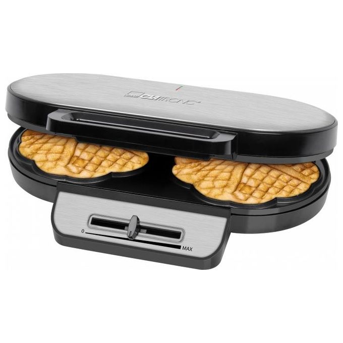 Clatronic 263934 Piastra per Waffle 2 Waffle in Forma di Cuore 1200 W Piastre Antiaderenti Termostato Regolabile colore Grigio-Argento