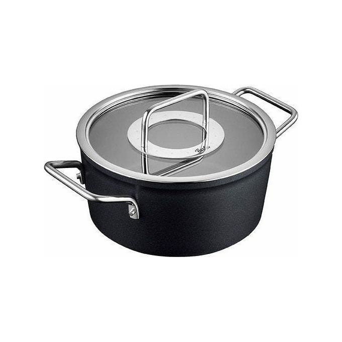 Fissler 156-115-24-000-0 Adamant Pentola 24 cm con Coperchio in Vetro Capacita' 4.9 L in Alluminio Antiaderente Compatibile Induzione colore Nero
