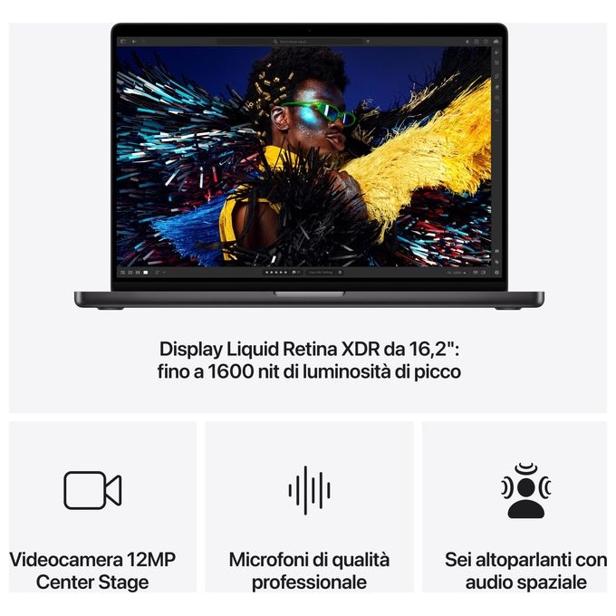 Apple MX303T-A MacBook Pro 16'' Computer portatile Chip M4 Max CPU 14 core GPU 32 core 36 GB 1 TB SSD colore Nero siderale