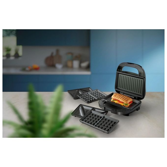 Philips HD2350-80 Serie 5000 Tostiera per Panini Sandwich e Waffle 3 Piastre Antiaderenti Removibili 750W colore Nero