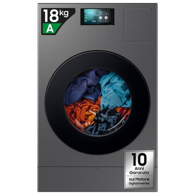 Samsung WD18DB8995BZT2 Bespoke AI Lavasciuga Frontale 18-11 Kg 1000 rpm Classe A Pompa di Calore WiFi (111x68.6x87.5 cm) colore Nero