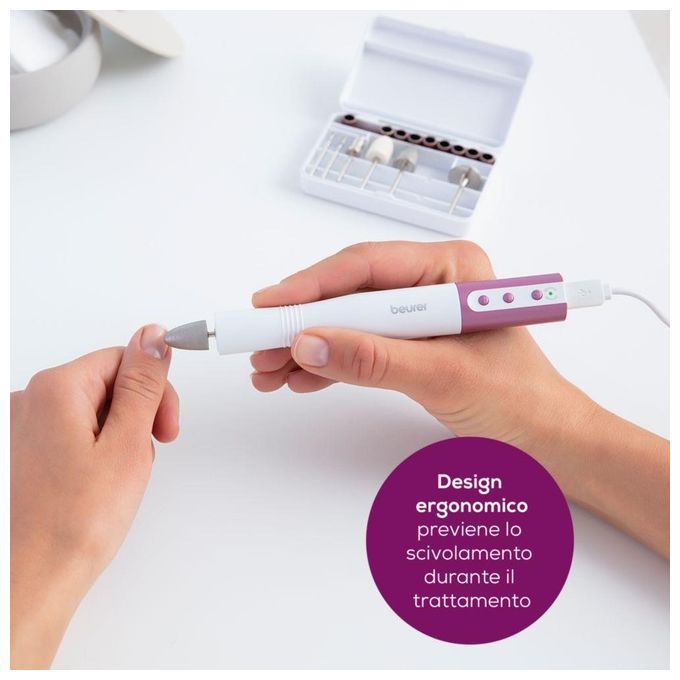 Beurer MP52 Set Manicure e Pedicure 15000 rpm 8 accessori adatto diabetici colore Bianco Rosa