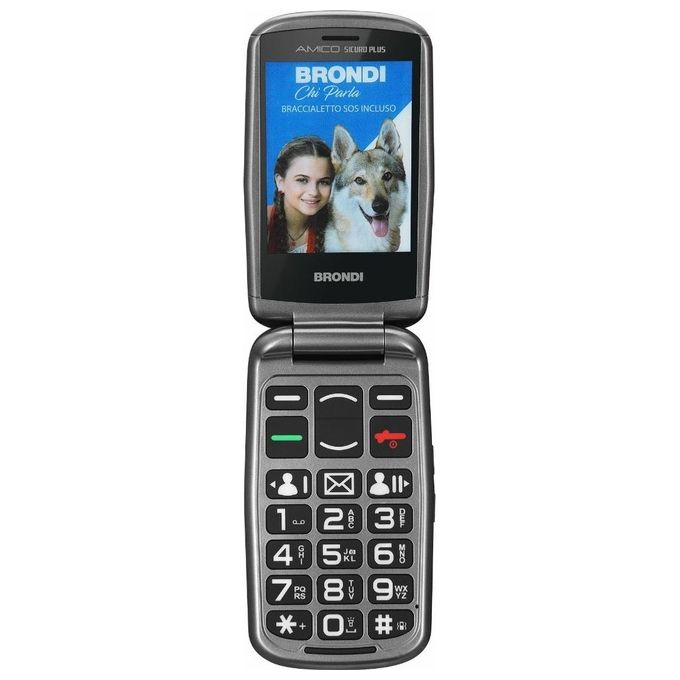 Brondi 8015908810301 Amico Sicuro Plus Telefono Cellulare Dual SIM 2.8'' Tasto SOS Braccialetto SOS Base Ricarica colore Nero