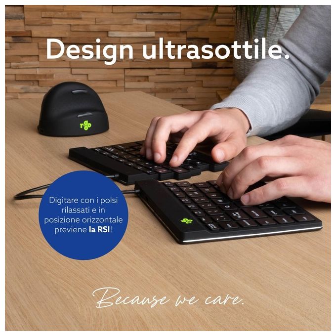 R Go Tools RGOSBITWLBL R-Go Split Break Tastiera ergonomica split Bluetooth 5.0 QWERTY Italiano con software pause LED e design ripiegabile colore Nero