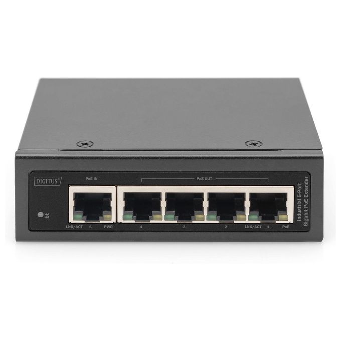 Digitus DN-651143 Extender industriale 5 porte Gigabit PoE 10-100-1000BASE-T 4 uscite PSE PoE 60 W colore Grigio