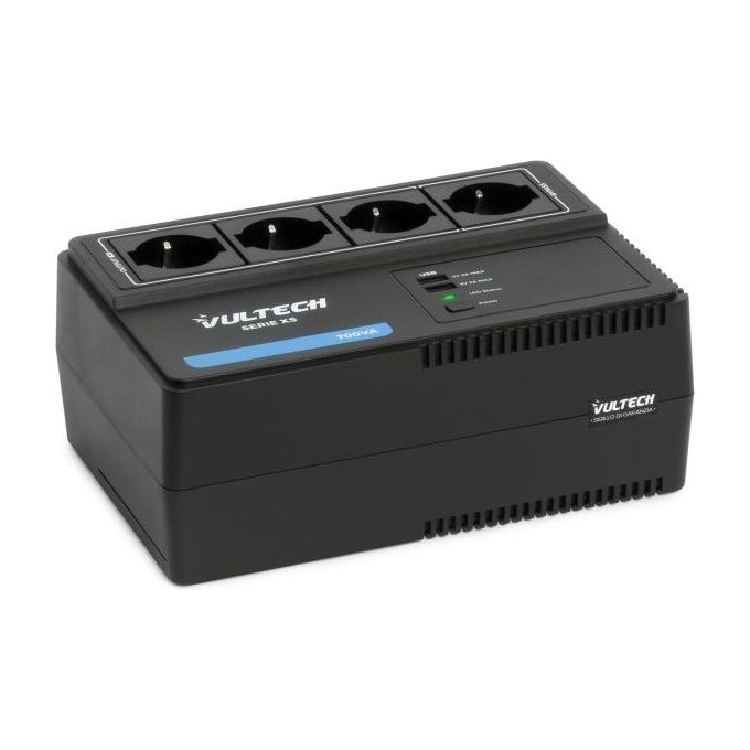 Vultech UPS700VA-XS Gruppo di Continuita' UPS Line Interactive 700VA 390W 4 Prese Bipasso Schuko 2 Porte USB AVR colore Nero