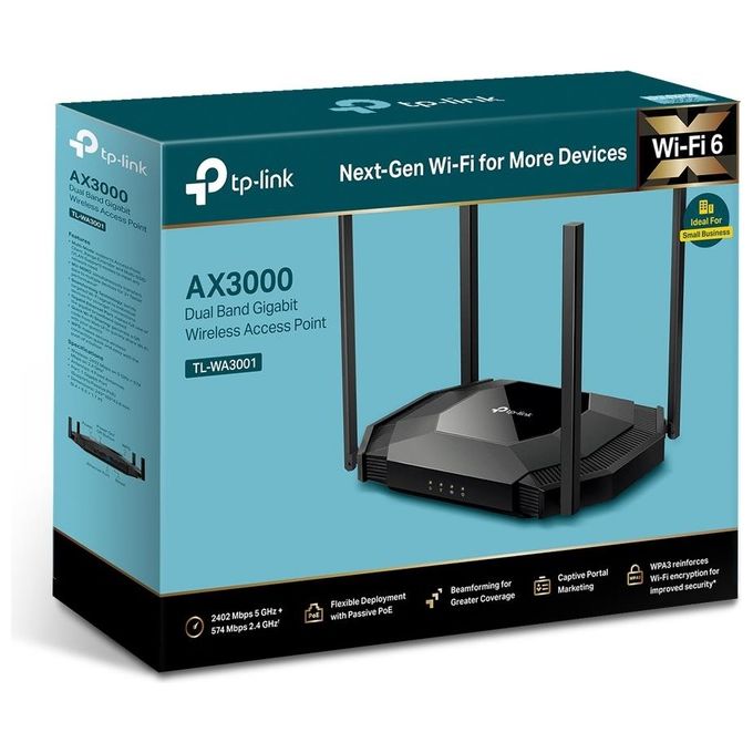 TP-Link TL-WA3001 Access Point Wi-Fi 6 AX3000 Dual-Band 2402 Mbit-s 1 Porta Gigabit Supporto Passive PoE colore Nero