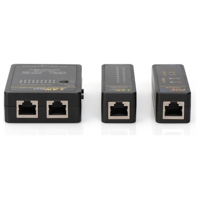 Digitus DN-14001-1 Tester per Cavi di Rete RJ45 RJ11 BNC PoE Test Continuita' CAT3 CAT5 CAT6 CAT7a colore Nero