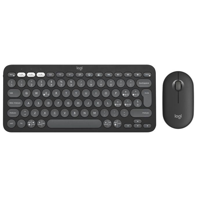 Logitech 920-012221 Pebble 2 Combo Kit Tastiera e Mouse Wireless Bluetooth Logi Bolt QWERTY Italiano Easy-Switch 3 Dispositivi colore Grafite
