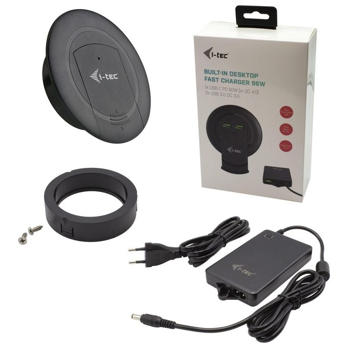 I-tec CHARGER96WD Caricatore da Scrivania Integrato USB-C PD 3.0 3x USB-A QC3.0 96 W colore Nero