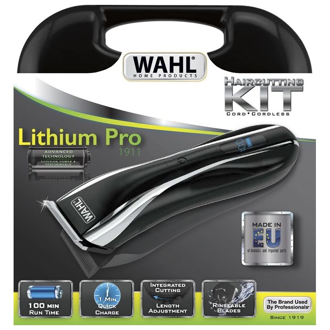 Wahl 1911-0467 Lithium Pro LCD Tagliacapelli senza filo batteria Li-Ion autonomia 100 min 6 pettini colore Nero