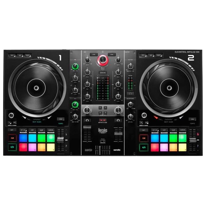 Hercules INPULSE 500 DJControl Controller DJ 2 Canali Interfaccia Audio USB 16 Pad RGB Serato DJ Lite DJUCED colore Nero