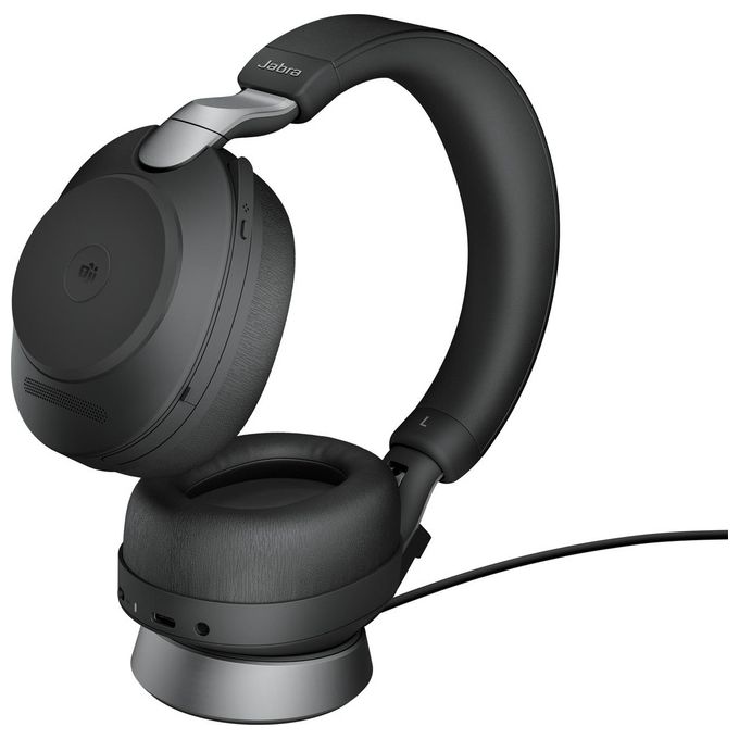 Jabra 28599-999-989 Evolve2 85 Cuffia Stereo Wireless con Cancellazione Attiva del Rumore e Certificazione Microsoft Teams Base di Ricarica Inclusa colore Nero