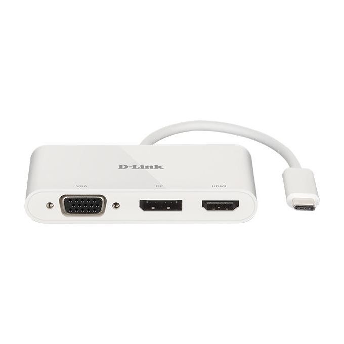 D-Link DUB-V310 Adattatore USB tipo C a HDMI, VGA e Display Port, 3 in 1, HDMI 4K e 1080p, 3 Uscite Simultanee, Compatibile con Windows e Mac