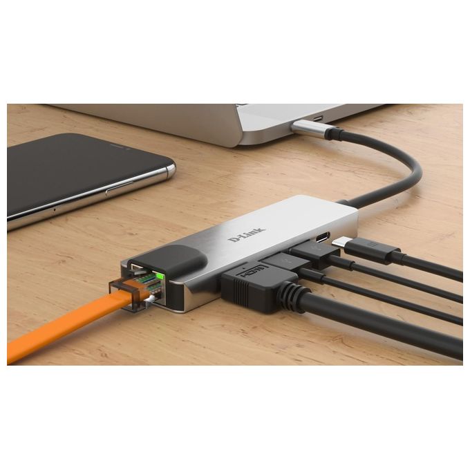 D-Link DUB-M520 Hub USB di Tipo C, 5 in 1, Adattatore USB C con HDMI 4K e 1080p, 2 Porte USB 3.0-USB 2.0, Porta USB C di Ricarica fino a 60 W e dati, 1 x Porta Ethernet RJ45