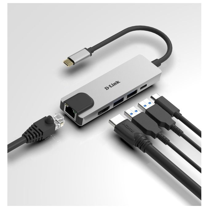 D-Link DUB-M520 Hub USB di Tipo C, 5 in 1, Adattatore USB C con HDMI 4K e 1080p, 2 Porte USB 3.0-USB 2.0, Porta USB C di Ricarica fino a 60 W e dati, 1 x Porta Ethernet RJ45