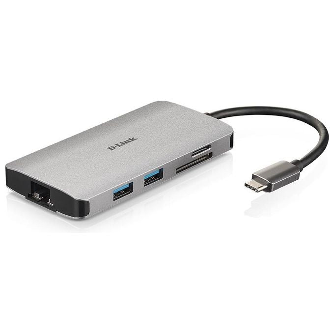 D-Link DUB-M810 Hub USB di Tipo C, 8 in 1, Adattatore USB C con HDMI 4K e 1080p, 2 Porte USB 3.0-USB 2.0, Lettore di Schede SD e microSD, Porta Rete RJ45 1 Gbps, 1 x USB C di Ricarica fino a 100 W