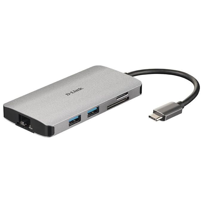 D-Link DUB-M810 Hub USB di Tipo C, 8 in 1, Adattatore USB C con HDMI 4K e 1080p, 2 Porte USB 3.0-USB 2.0, Lettore di Schede SD e microSD, Porta Rete RJ45 1 Gbps, 1 x USB C di Ricarica fino a 100 W