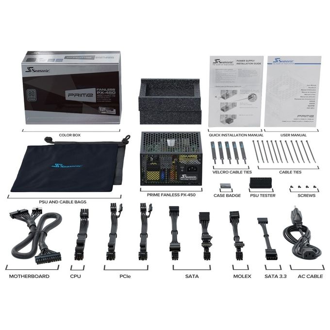 Seasonic PRIME-PX-500 Alimentatore PC ATX 500W Fanless 80 PLUS Platinum Completamente Modulare colore Nero
