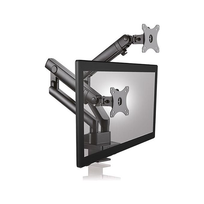 ICY BOX IB-MS314-T Supporto da Scrivania per 2 Monitor fino a 32'' Carico Massimo 16 Kg Regolabile in Inclinazione e Rotazione colore Nero