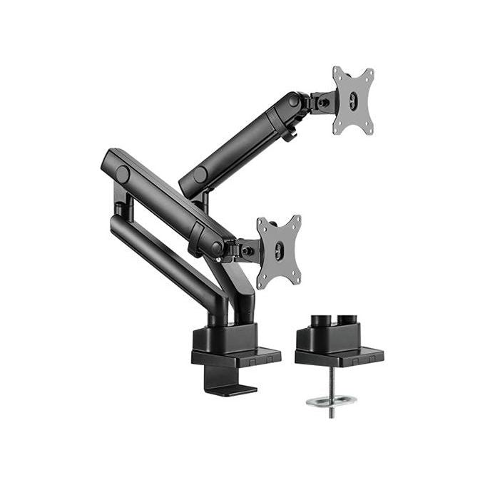 ICY BOX IB-MS314-T Supporto da Scrivania per 2 Monitor fino a 32'' Carico Massimo 16 Kg Regolabile in Inclinazione e Rotazione colore Nero
